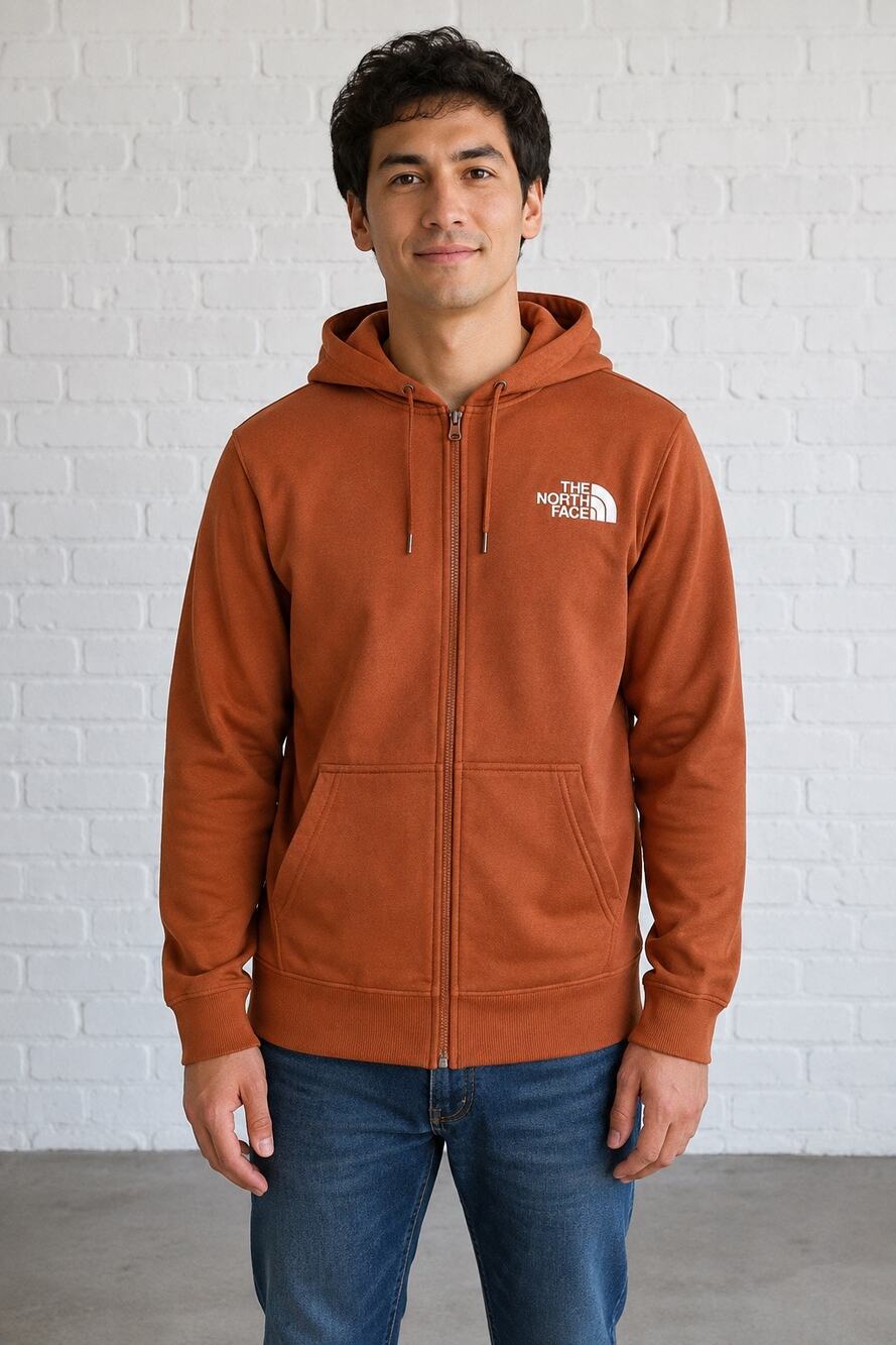 The North Face Men’s Small Rust Orange Full Zip Hoodie Logo Sweatshirt